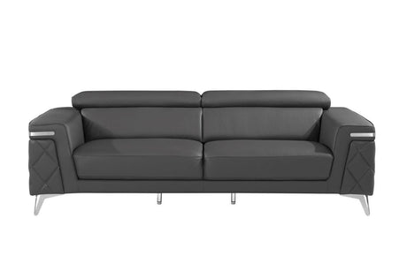 89" Dark Gray Italian Leather Sofa With Silver Legs