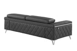 89" Dark Gray Italian Leather Sofa With Silver Legs