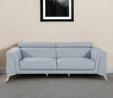 89" Light Blue Italian Leather Sofa With Silver Legs