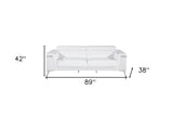 89" White Italian Leather Sofa With Silver Legs