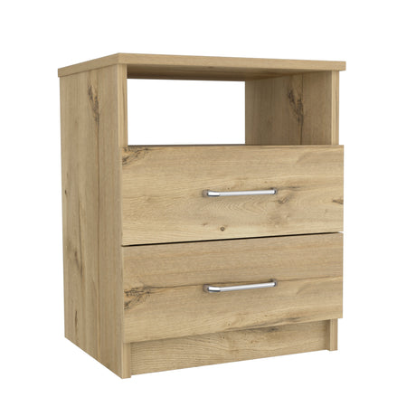 20" Oak Two Drawers Faux Wood Nightstand