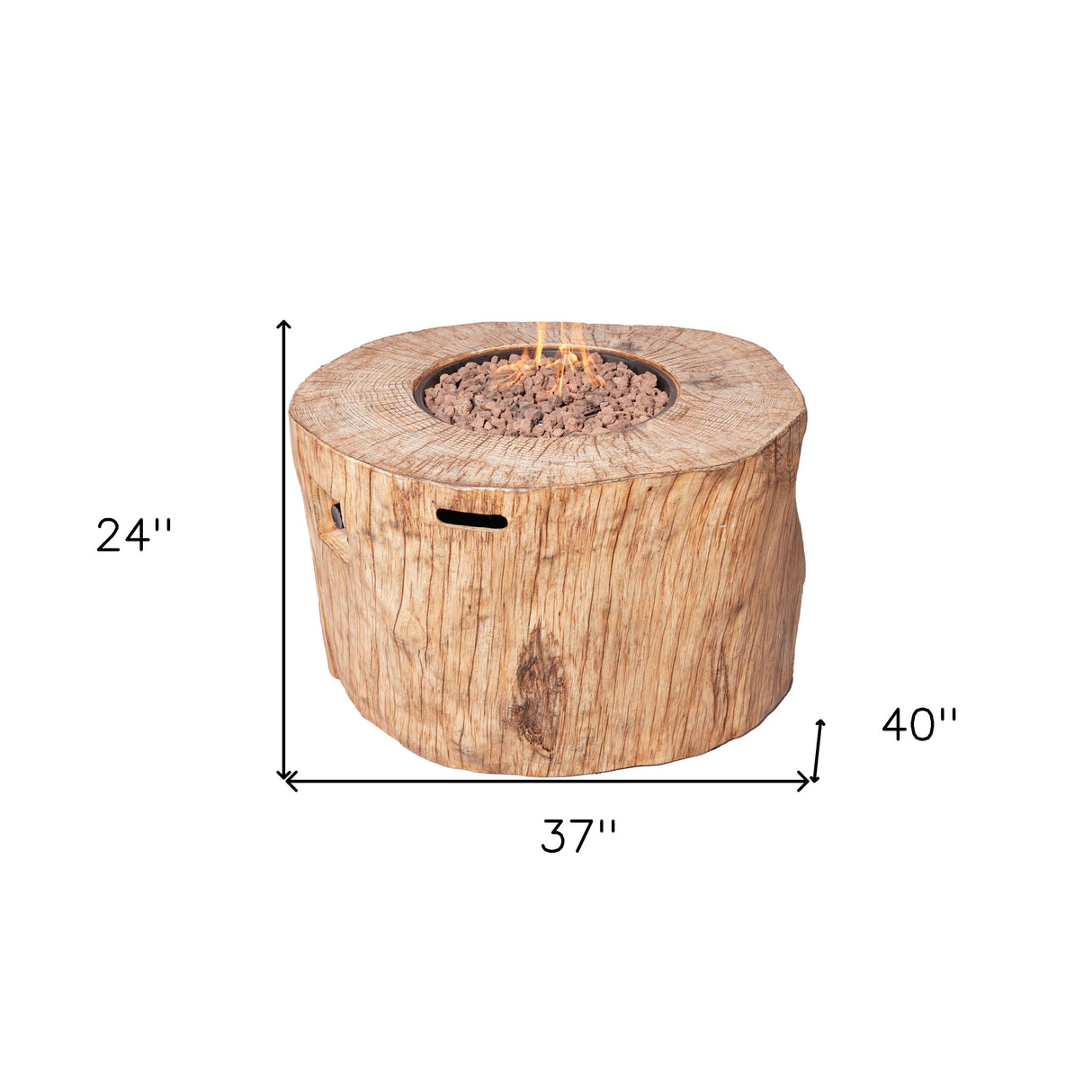 37" Brown Faux Wood Stump Propane Round Fire pit With Cover