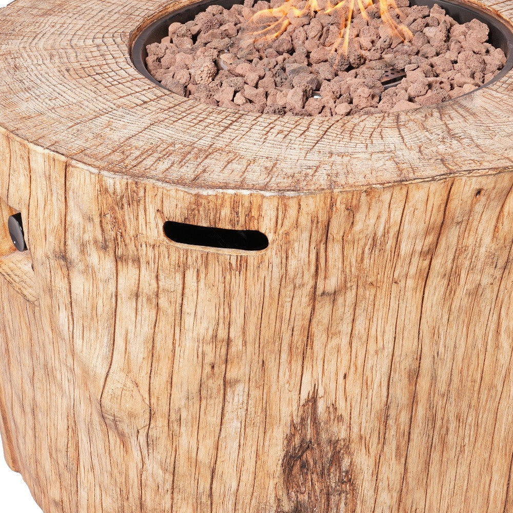 37" Brown Faux Wood Stump Propane Round Fire pit With Cover