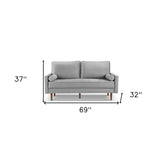 69" Gray Velvet Sofa And Toss Pillows With Dark Brown Legs