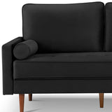 69" Black Velvet Sofa And Toss Pillows With Dark Brown Legs