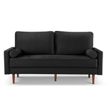 69" Black Velvet Sofa And Toss Pillows With Dark Brown Legs