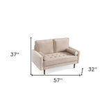 57" Beige And Dark Brown Velvet Loveseat and Toss Pillows