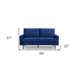 69" Blue Velvet Sofa With Dark Brown Legs