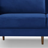 69" Blue Velvet Sofa With Dark Brown Legs