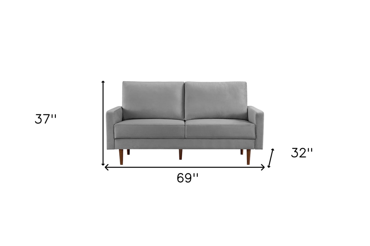 69" Gray Velvet Sofa With Dark Brown Legs