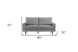 69" Gray Velvet Sofa With Dark Brown Legs