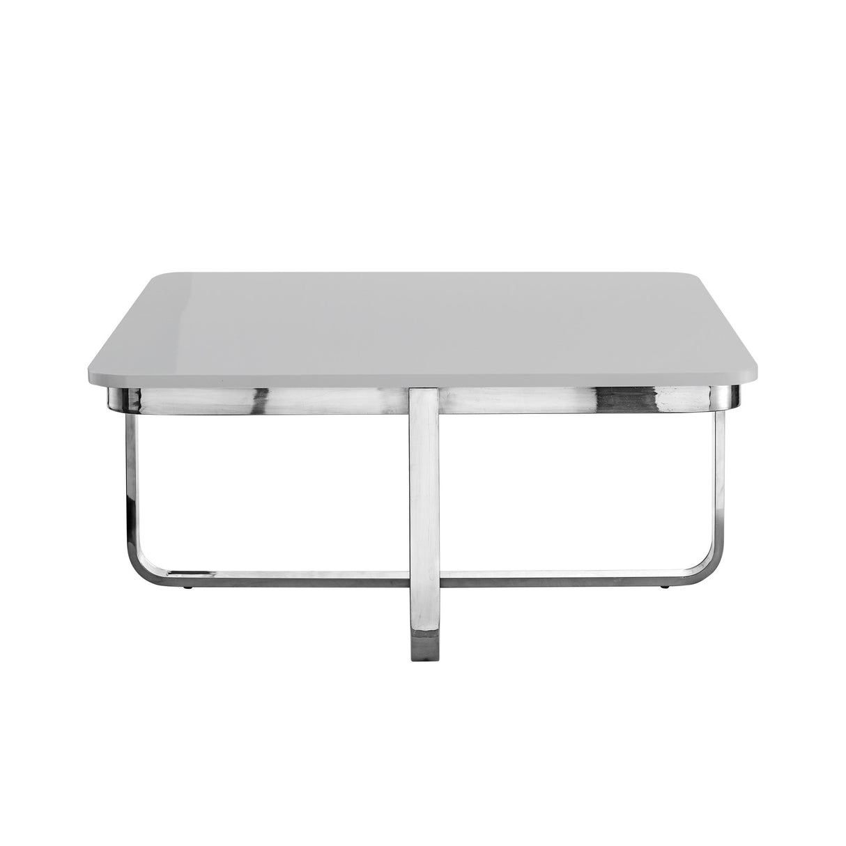 35" White And Silver Metallic Stainless Steel Square Coffee Table