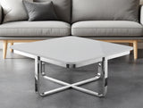 35" White And Silver Metallic Stainless Steel Square Coffee Table