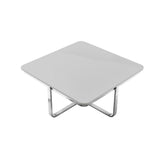 35" Light Gray And Silver Metallic Stainless Steel Square Coffee Table