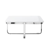 35" White And Silver Metallic Stainless Steel Square Coffee Table