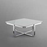 35" Light Gray And Silver Metallic Stainless Steel Square Coffee Table