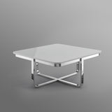 35" White And Silver Metallic Stainless Steel Square Coffee Table