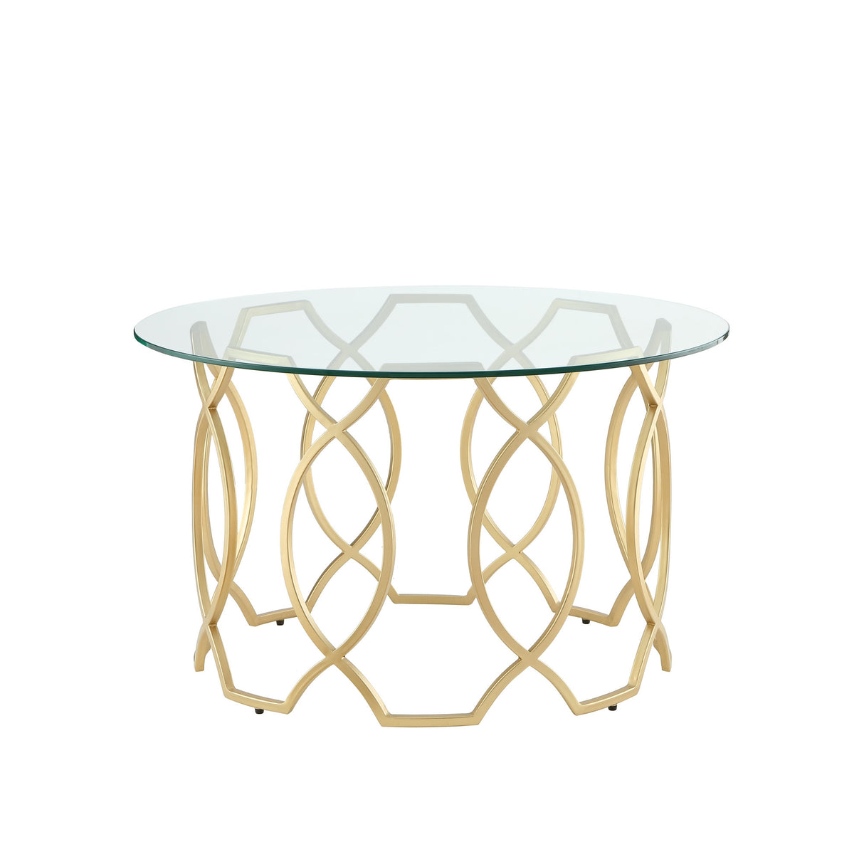 32" Clear And Gold Glass And Iron Round Coffee Table