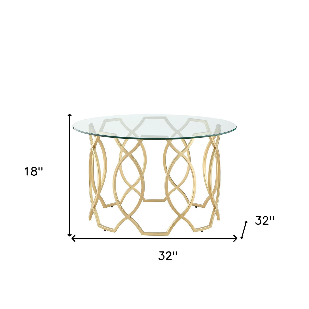 32" Clear And Gold Glass And Iron Round Coffee Table