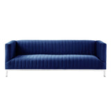 85" Navy Blue Velvet Sofa With Silver Legs