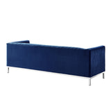 85" Navy Blue Velvet Sofa With Silver Legs