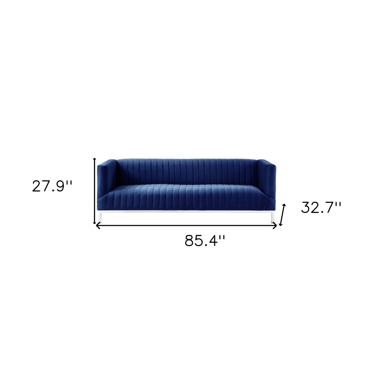 85" Navy Blue Velvet Sofa With Silver Legs