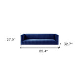 85" Navy Blue Velvet Sofa With Silver Legs