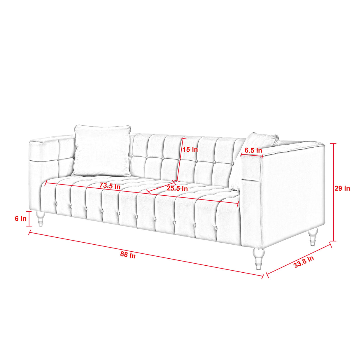 88" Hunter Green Velvet Sofa And Toss Pillows With Clear Legs