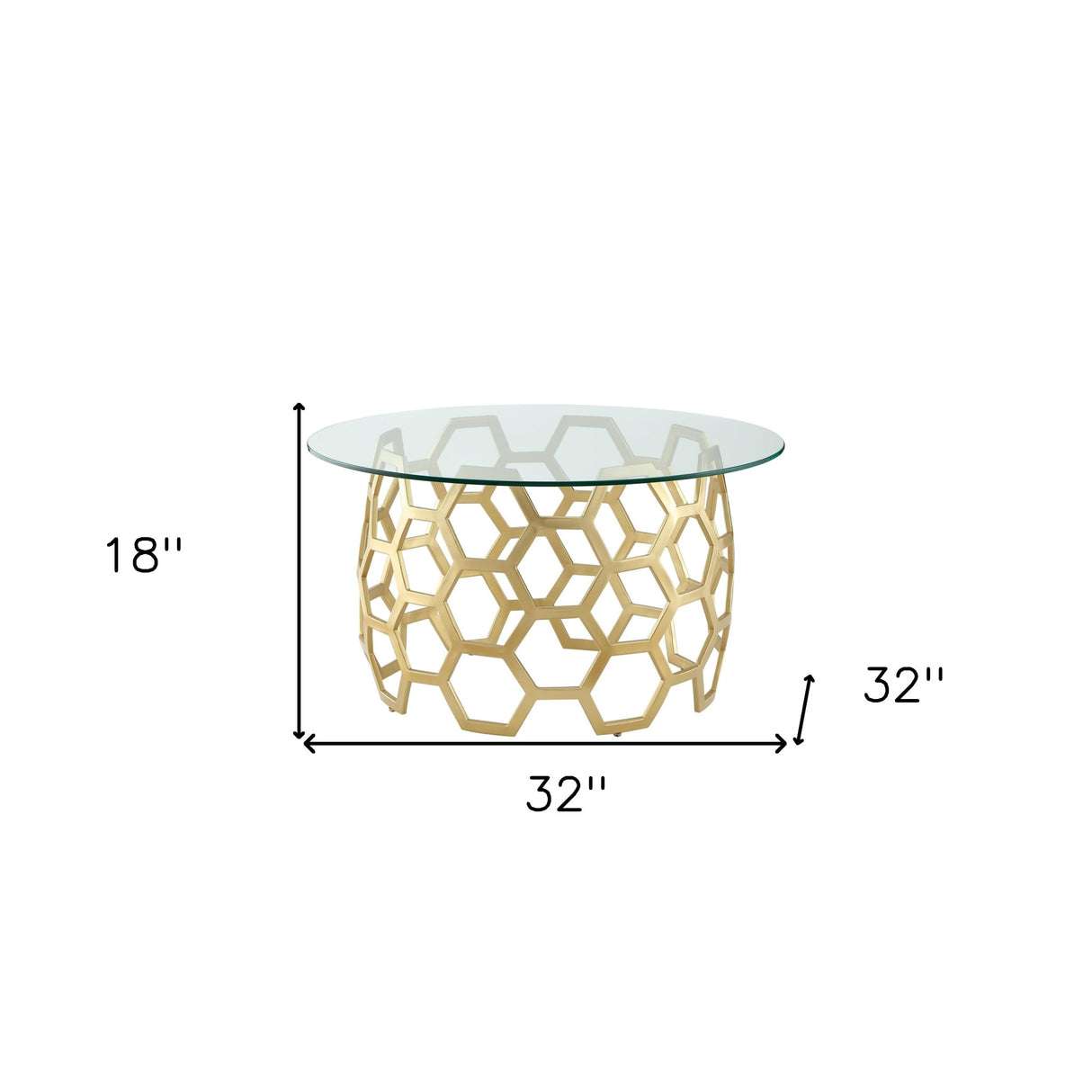 32" Clear And Gold Glass And Iron Round Coffee Table