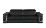 89" Black Leather Sofa With Silver Legs