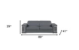 89" Gray Leather Sofa With Silver Legs