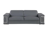 89" Gray Leather Sofa With Silver Legs