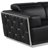 70" Black And Silver Italian Leather Loveseat