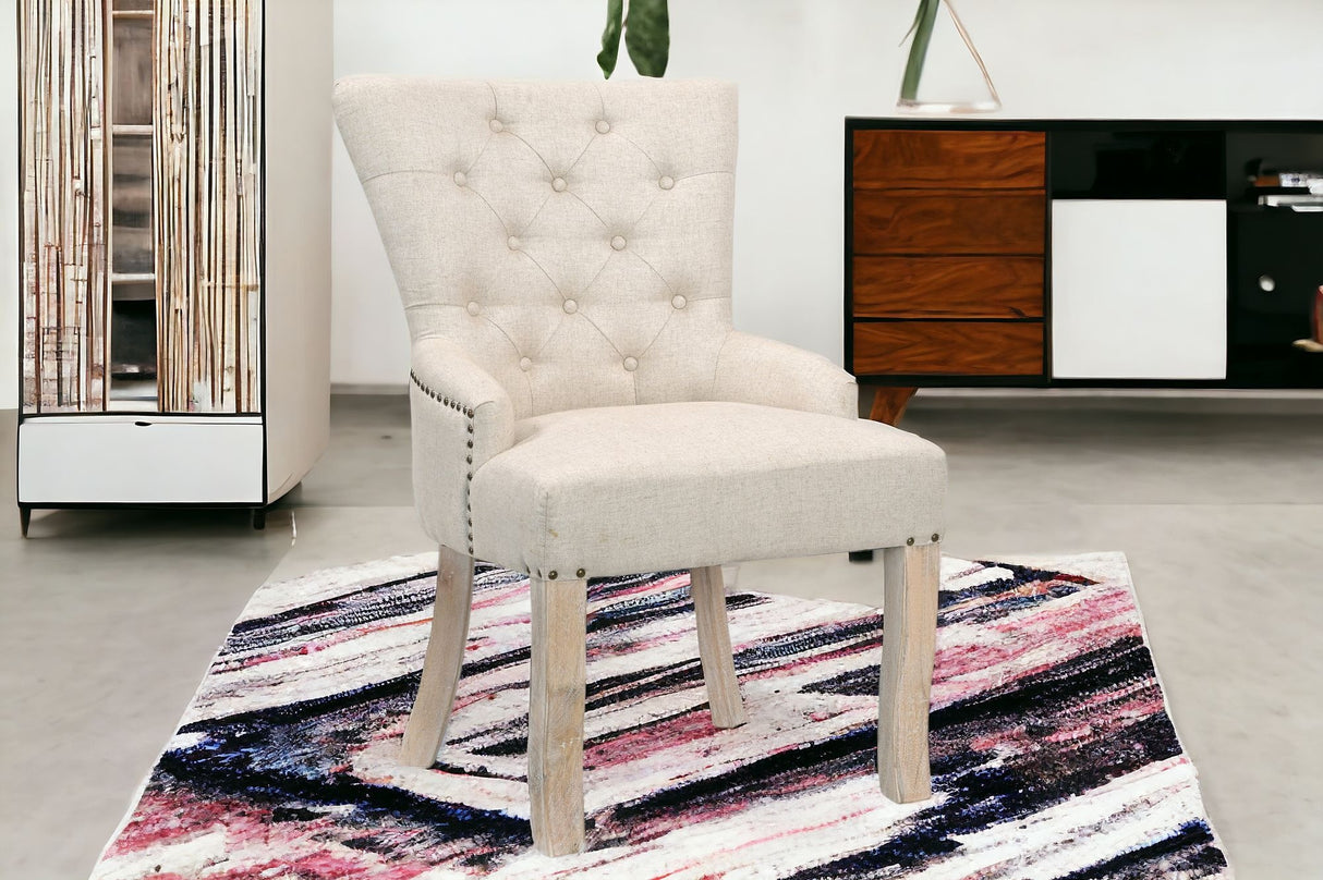 24" Beige Fabric Tufted Arm Chair