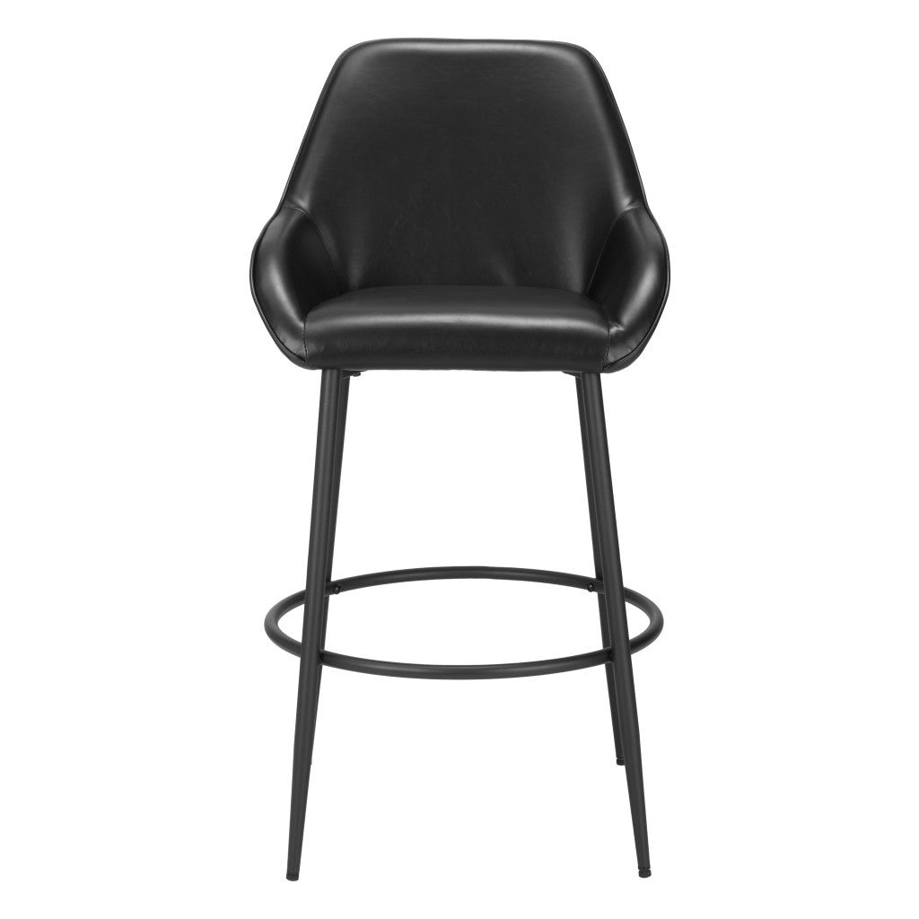 Set of Two 30" Black Faux Leather And Steel Bar Height Bar Chairs