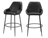 Set of Two 30" Black Faux Leather And Steel Bar Height Bar Chairs