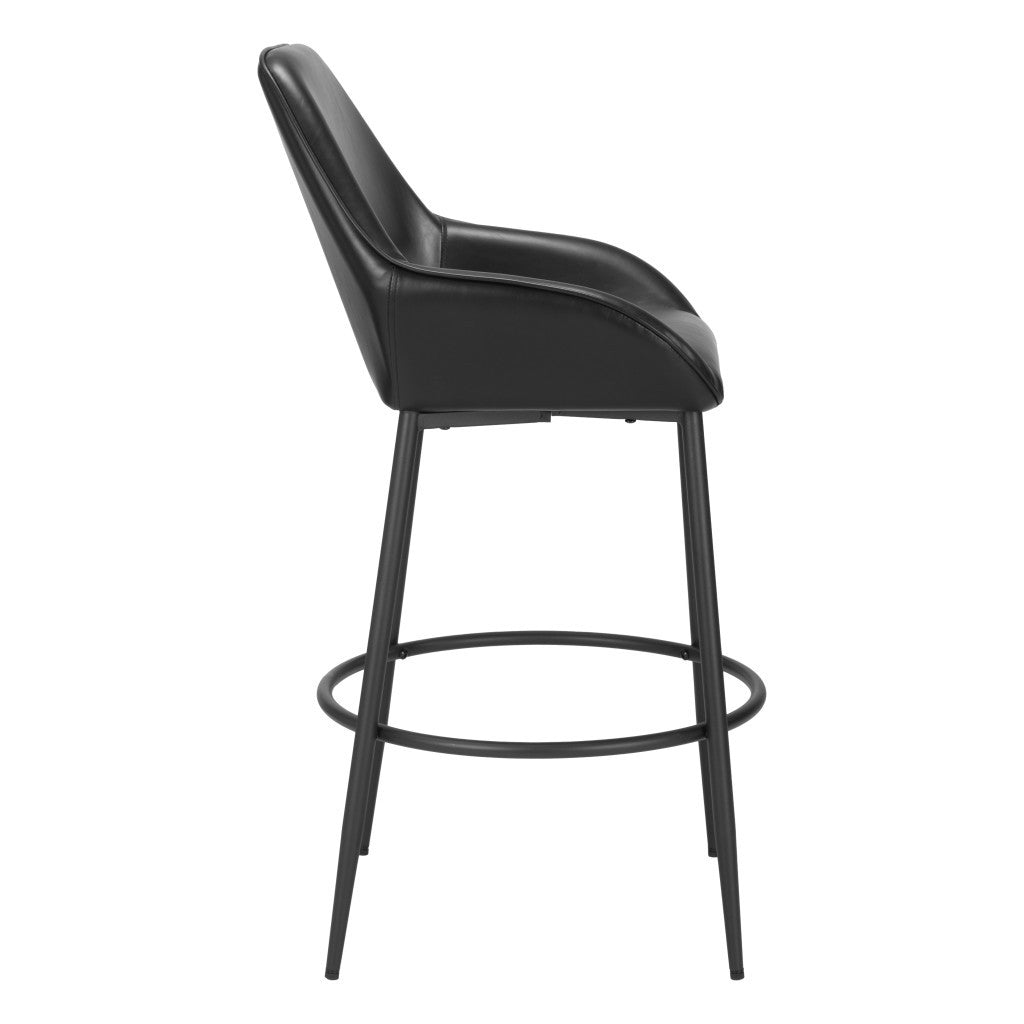 Set of Two 30" Black Faux Leather And Steel Bar Height Bar Chairs