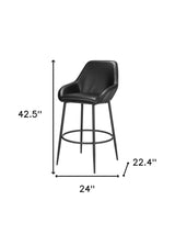 Set of Two 30" Black Faux Leather And Steel Bar Height Bar Chairs