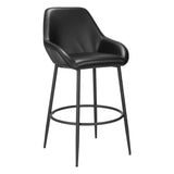 Set of Two 30" Black Faux Leather And Steel Bar Height Bar Chairs