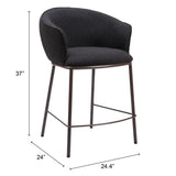 26" Black and Bronze Shearling and Steel Counter Height Bar Chair