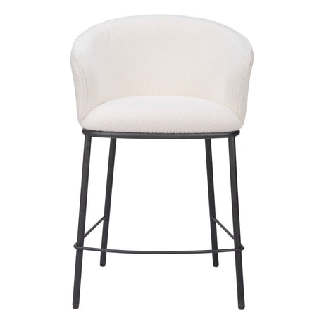 26" Ivory and Black Shearling and Steel Counter Height Bar Chair