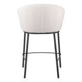 26" Ivory and Black Shearling and Steel Counter Height Bar Chair