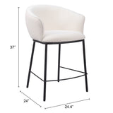 26" Ivory and Black Shearling and Steel Counter Height Bar Chair