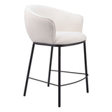 26" Ivory and Black Shearling and Steel Counter Height Bar Chair