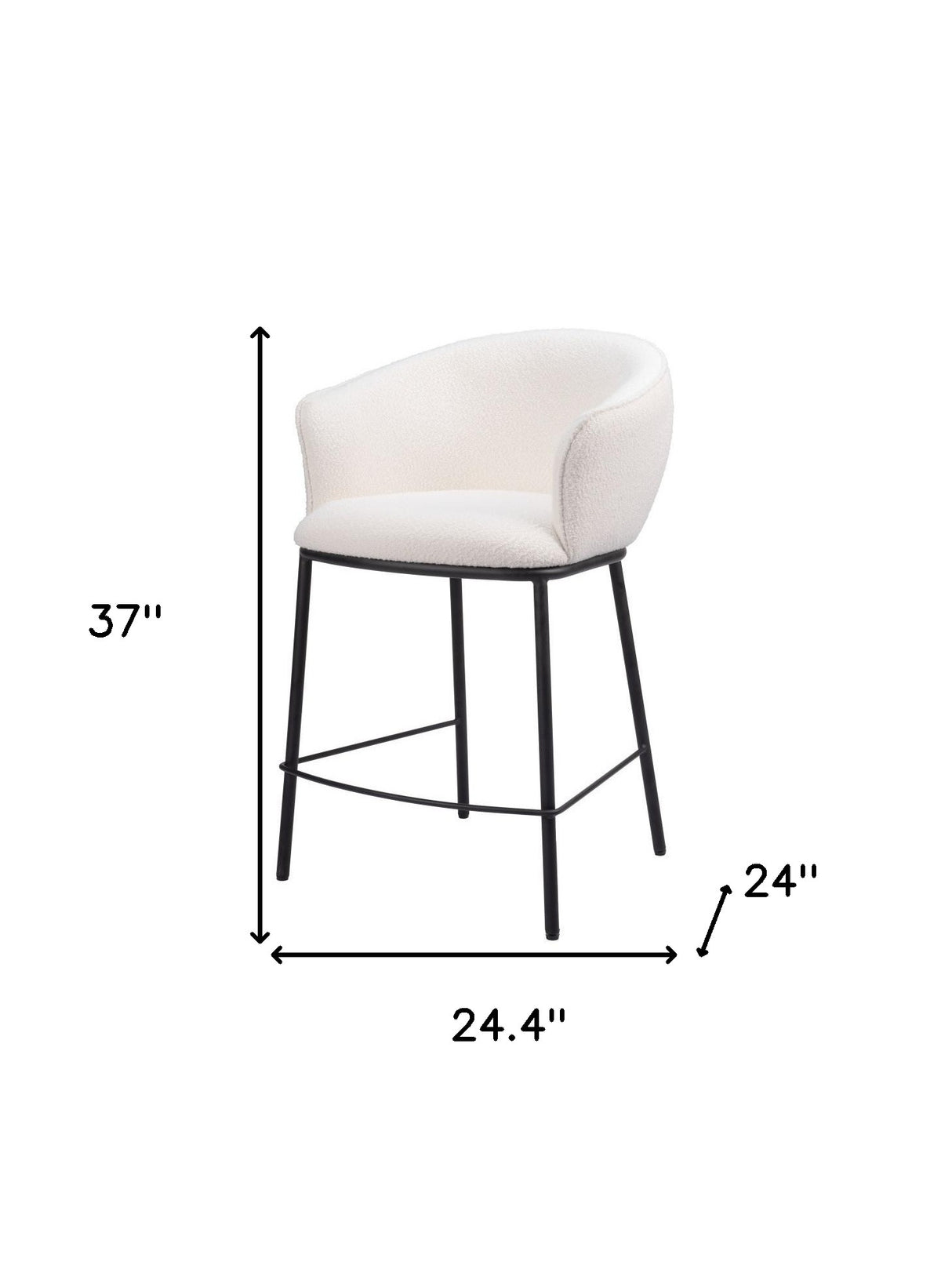 26" Ivory and Black Shearling and Steel Counter Height Bar Chair