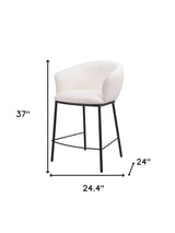 26" Ivory and Black Shearling and Steel Counter Height Bar Chair