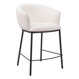 26" Ivory and Black Shearling and Steel Counter Height Bar Chair