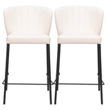 Set of Two 26" Cream And Black Faux Leather And Steel Counter Height Bar Chairs