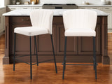 Set of Two 26" Cream And Black Faux Leather And Steel Counter Height Bar Chairs