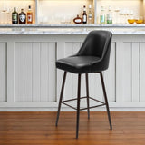 30" Black And Bronze Faux Leather And Steel Bar Height Swivel Bar Chair